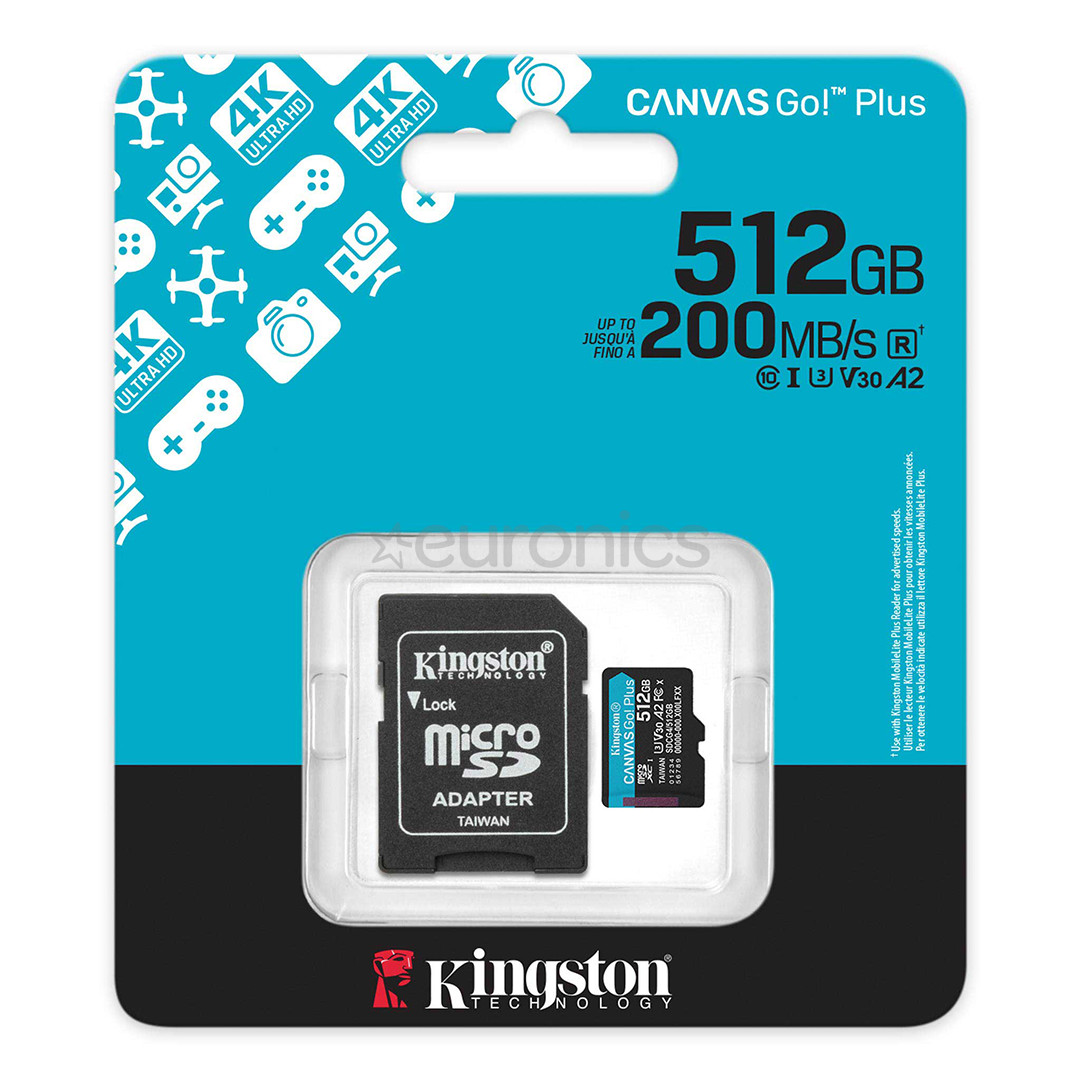 Kingston Canvas Go! Plus, microSDXC, 512 GB, melna - Atmiņas karte