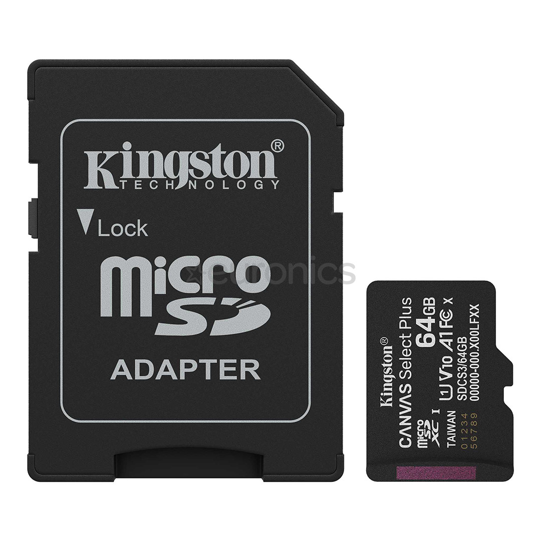 Kingston Canvas Select Plus, UHS-I, microSD, 64 GB, melna - Atmiņas karte