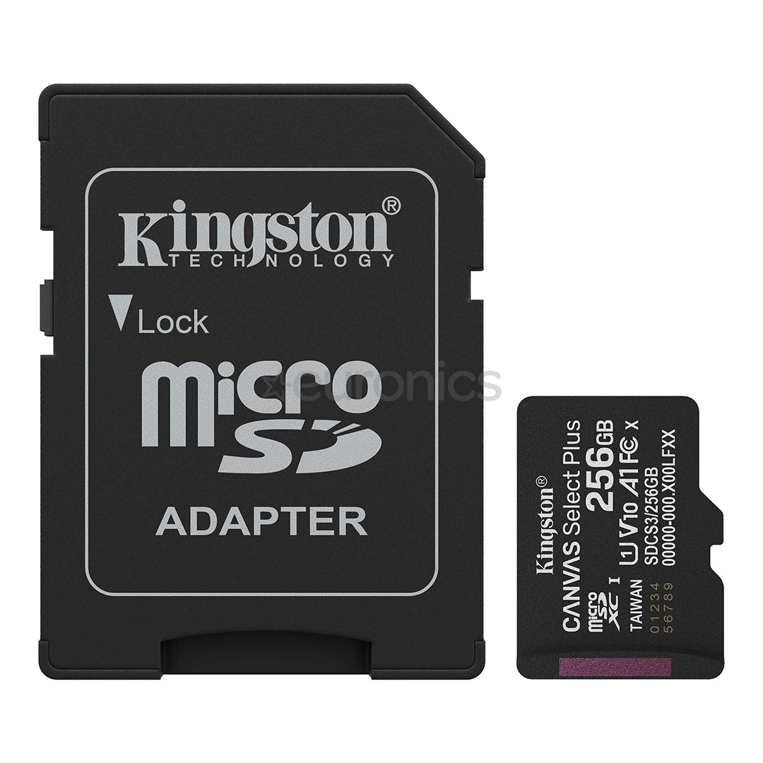 Kingston Canvas Select Plus, UHS-I, microSD, 256 GB, melna - Atmiņas karte