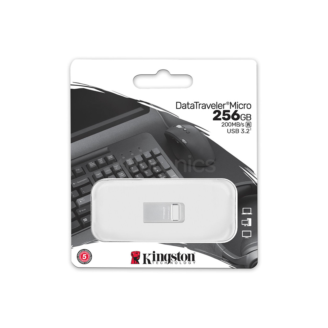 Kingston DataTraveler Micro, 256 GB, sudraba - USB zibatmiņa
