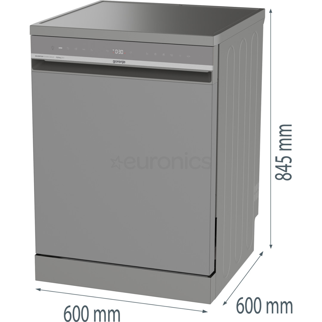 Gorenje G600, 16 komplekti, platums 59.9 cm, sudraba - Brīvi stāvoša trauku mazgājamā mašīna