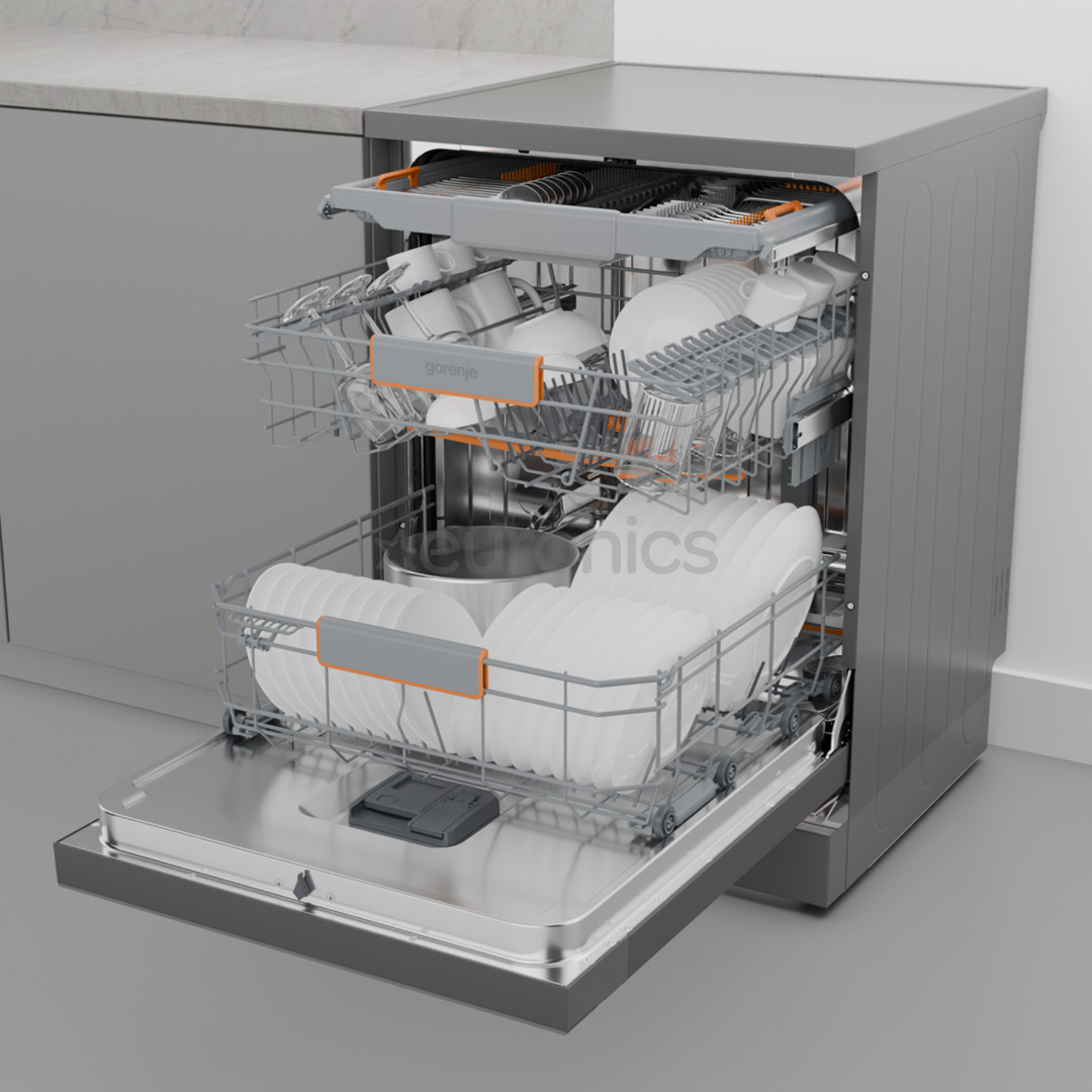Gorenje G600, 16 komplekti, platums 59.9 cm, sudraba - Brīvi stāvoša trauku mazgājamā mašīna