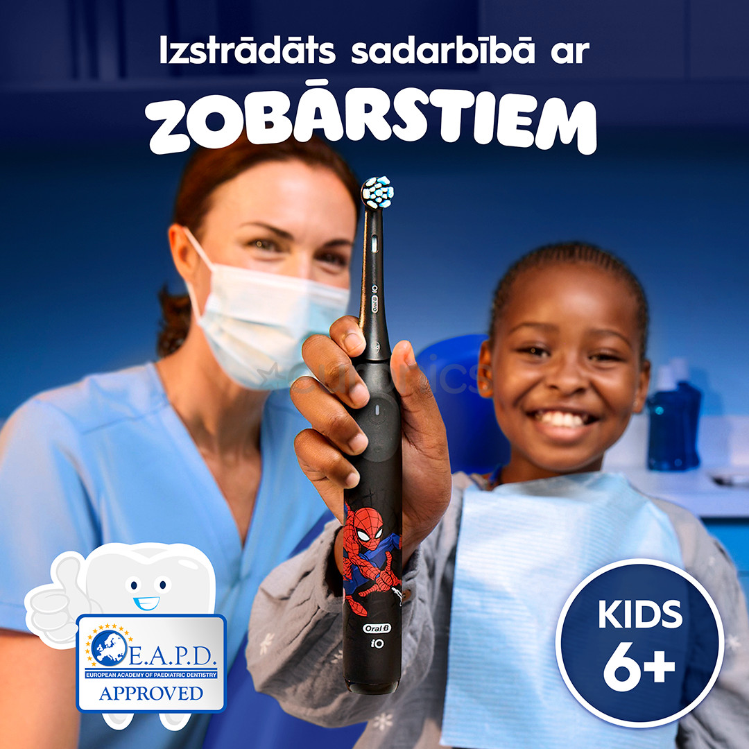 Braun Oral-B iO Kids, Marvel Spiderman, melna - Elektriskā zobu birste + ceļojuma futrālis