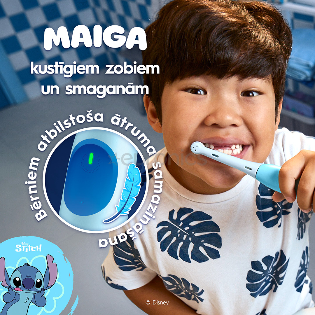 Braun Oral-B iO Kids, Disney, Stitch, zila - Elektriskā zobu birste + ceļojuma futrālis