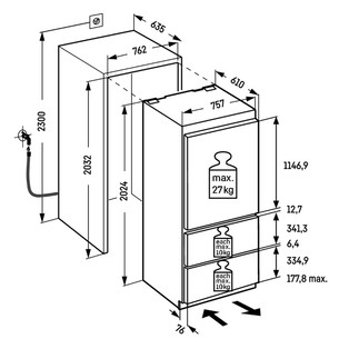Liebherr BioFresh NoFrost, 402 L, augstums 203 cm - Iebūvējams ledusskapis