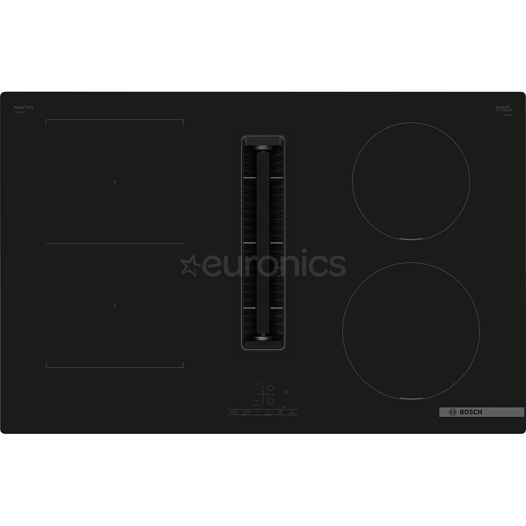 Bosch, Series 4, platums 80 cm, bez rāmja, melna - Iebūvējama indukcijas plīts virsma ar tvaika nosūcēju