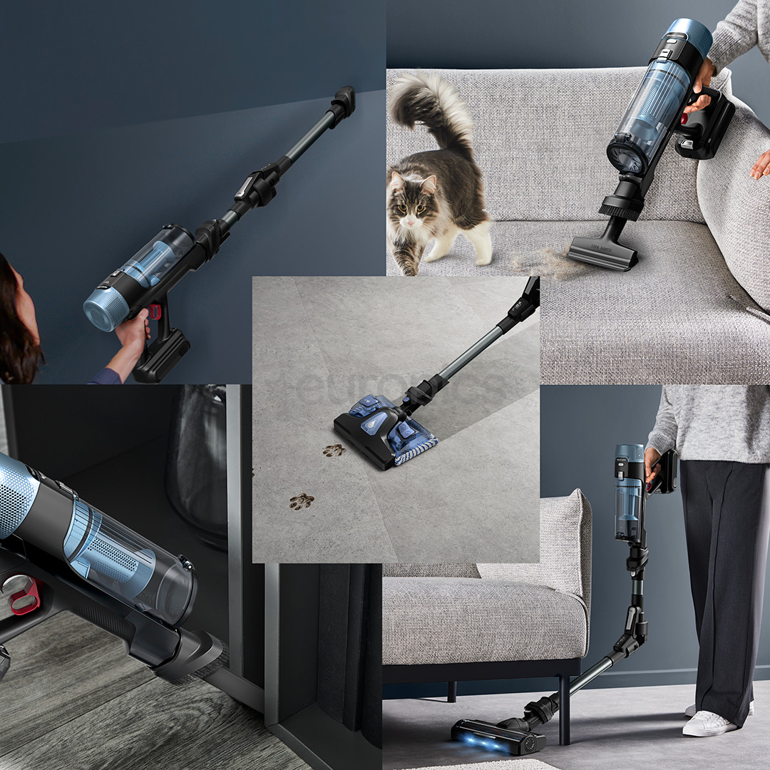 Tefal X-Force Flex 10.80 Animal Aqua, melna/zila - Bezvadu putekļu sūcējs