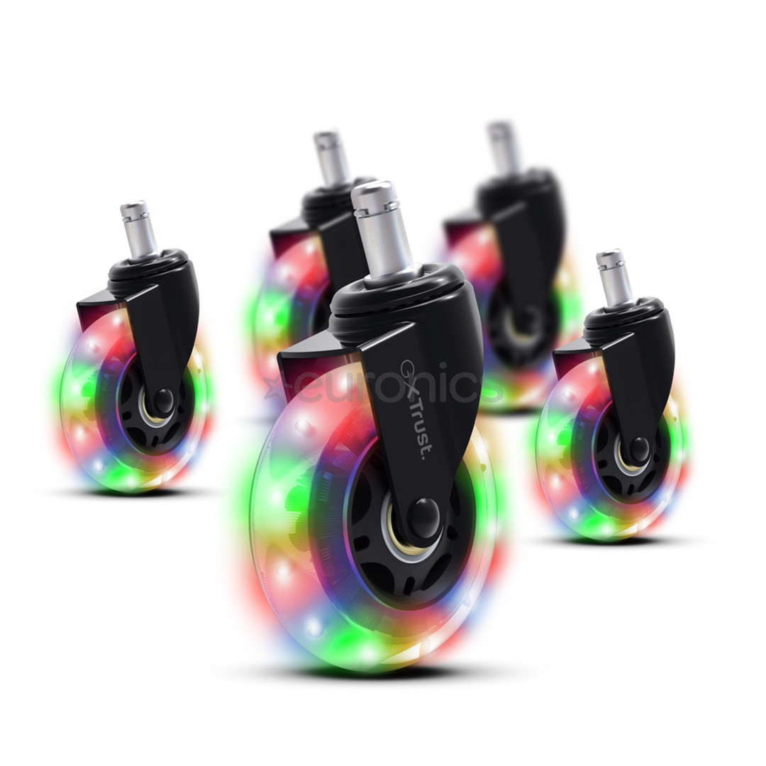 Trust GXT 701 Gel Chair Casters, LED, 5 gab., melna - Gumijas ritenīši datorkrēslam