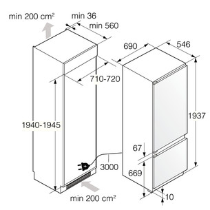 Asko NoFrost, 371 L, augstums 194 cm - Iebūvējams ledusskapis