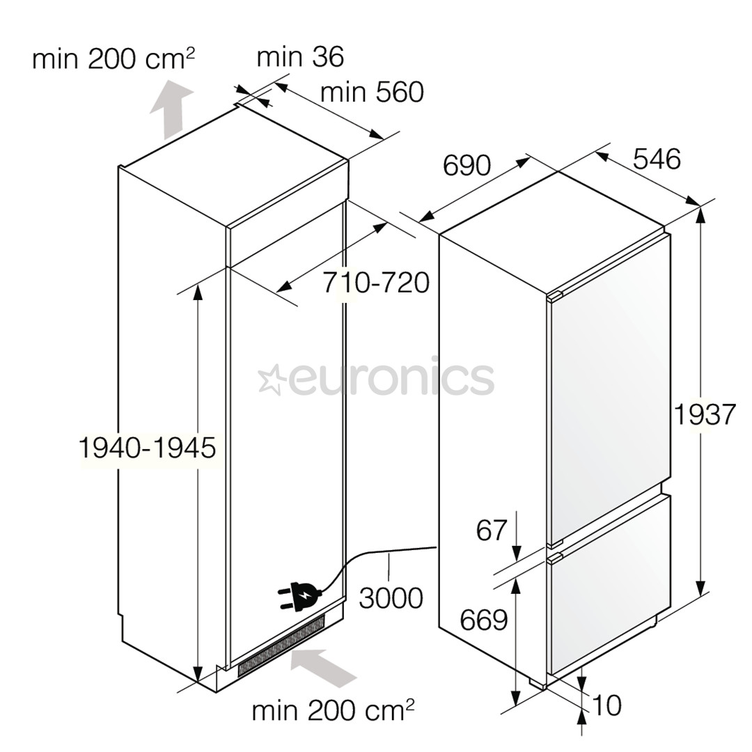 Asko NoFrost, 371 L, augstums 194 cm - Iebūvējams ledusskapis