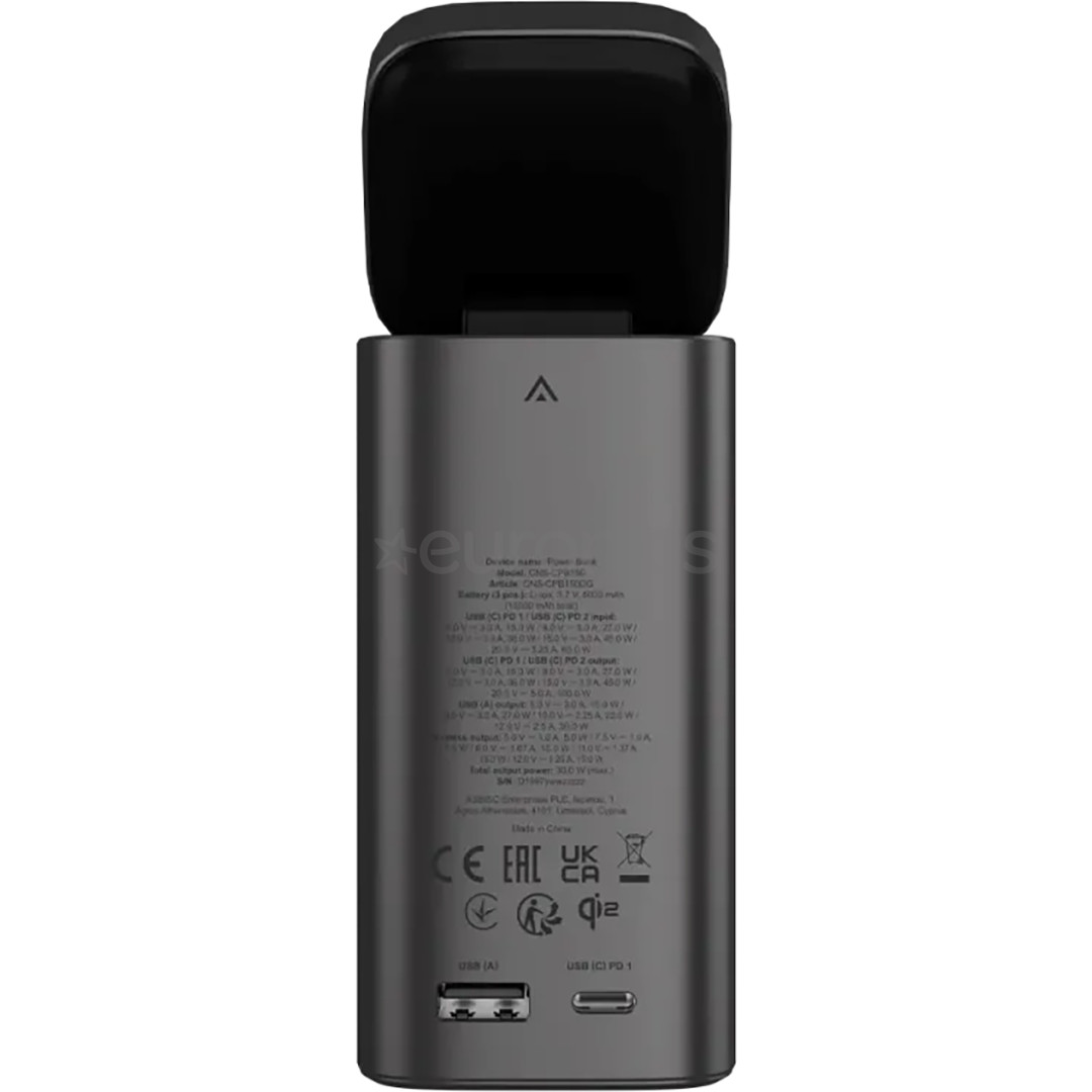 Canyon OnPower 150, 15 000 mAh, USB-A, USB-C, Qi2, dark gray - Power bank