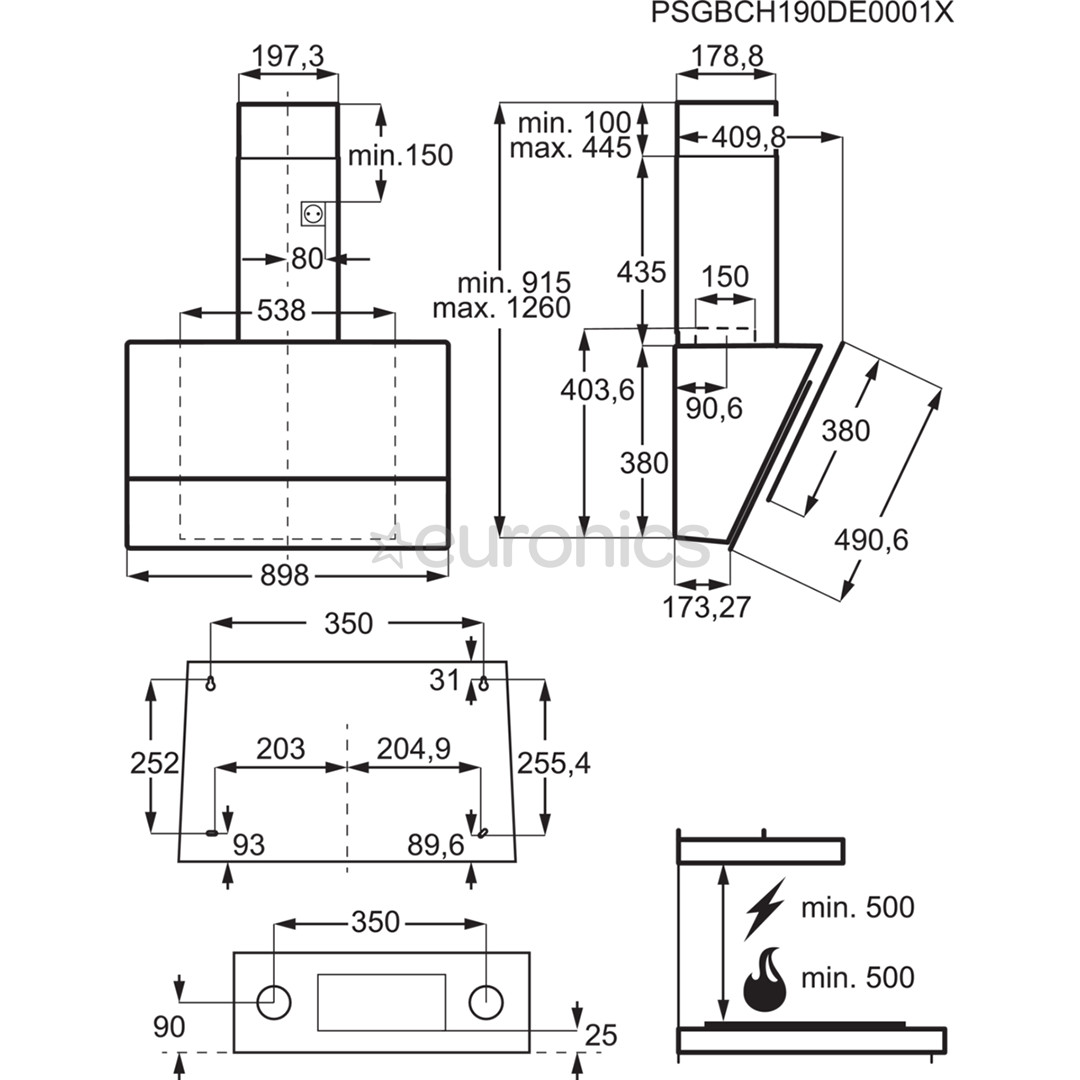 Electrolux, 700 м³/ч, ширина 89,8 см, черный - Вытяжка