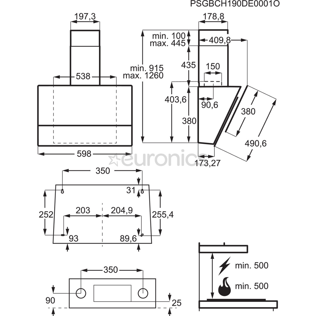 Electrolux, 615 м³/ч, ширина 59,8 см, черный - Вытяжка