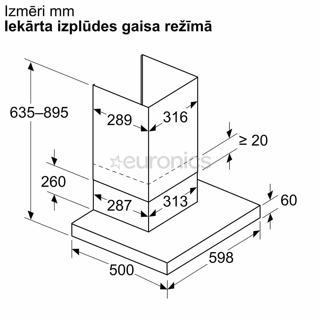 Bosch Series 2, 400 m³/h, platums 60 cm, nerūsējoša tērauda - Tvaika nosūcējs