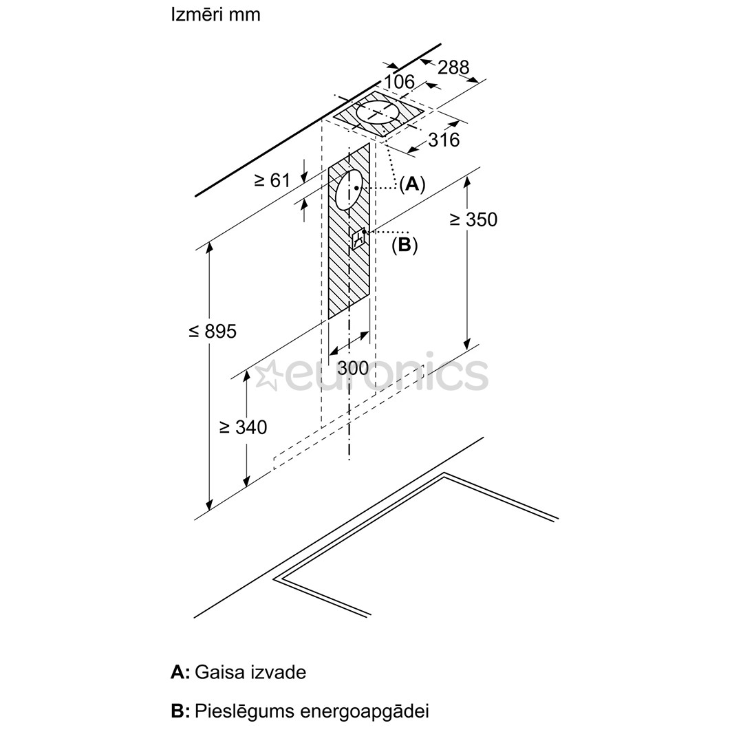 Bosch Series 2, 400 m³/h, platums 60 cm, nerūsējoša tērauda - Tvaika nosūcējs