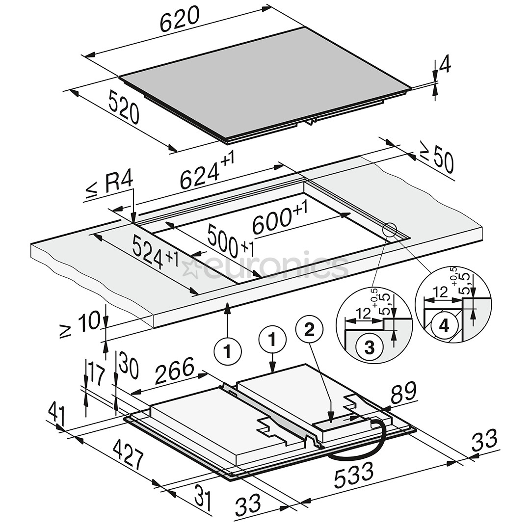 Miele, platums 62 cm, melna - Iebūvējama indukcijas plīts virsma