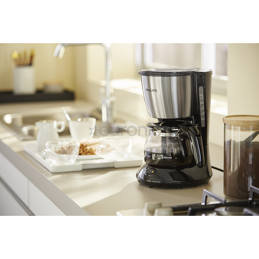 Philips Daily Collection, ūdens tvertne 0.6 L, melna/sudraba - Kafijas automāts ar filtru