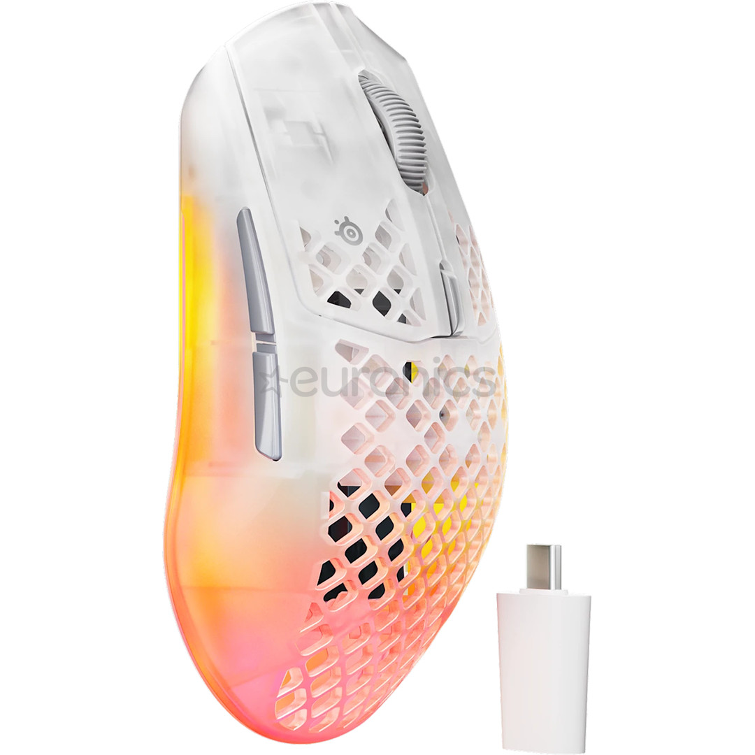 SteelSeries Aerox 3 Gen 2, optiskā, balta/caurspīdīga - Bezvadu datorpele