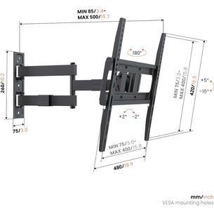 Vogel's UP 4043 Full-Motion M, 32-65", melna - Sienas stiprinājums televizoriem