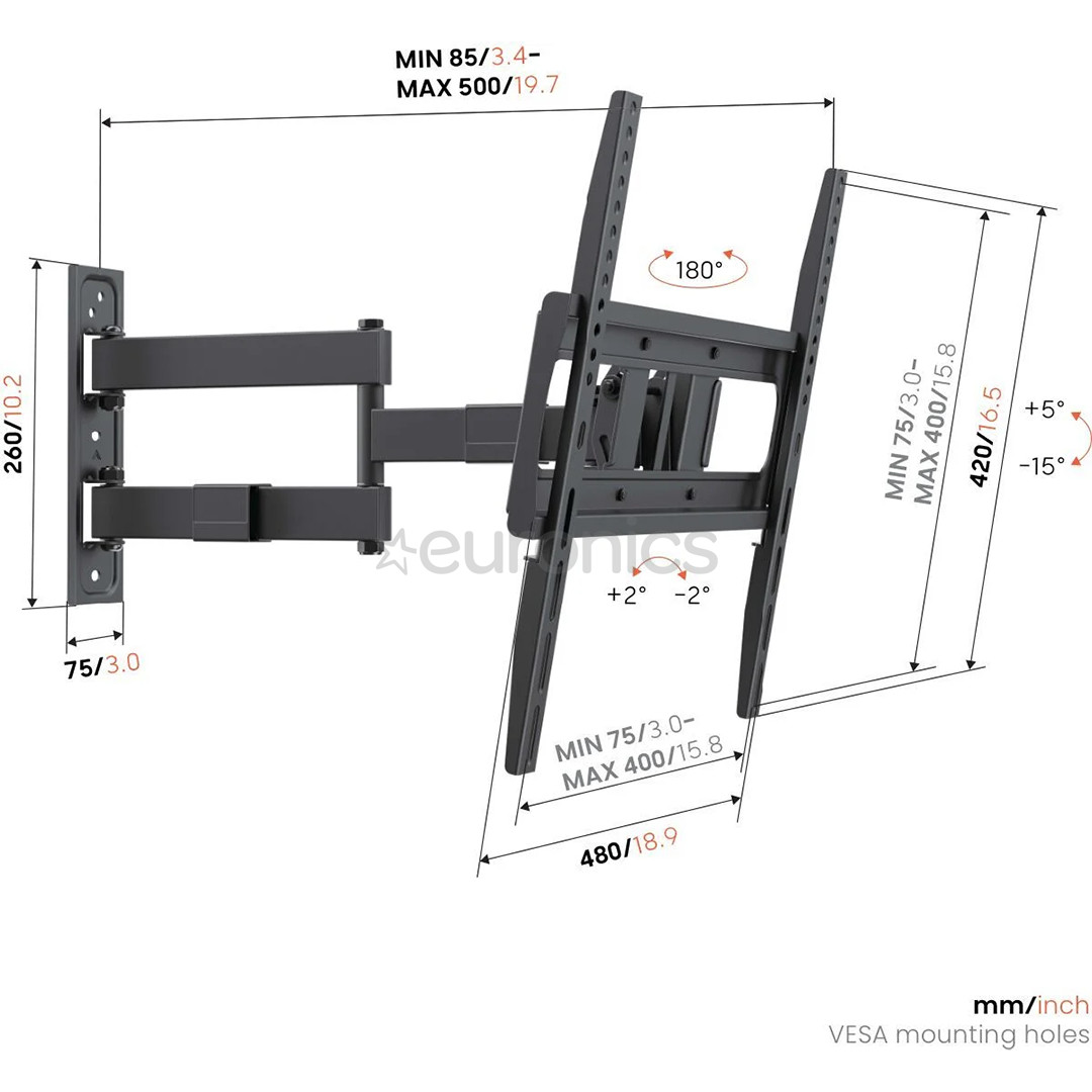 Vogel's UP 4043 Full-Motion M, 32-65", melna - Sienas stiprinājums televizoriem