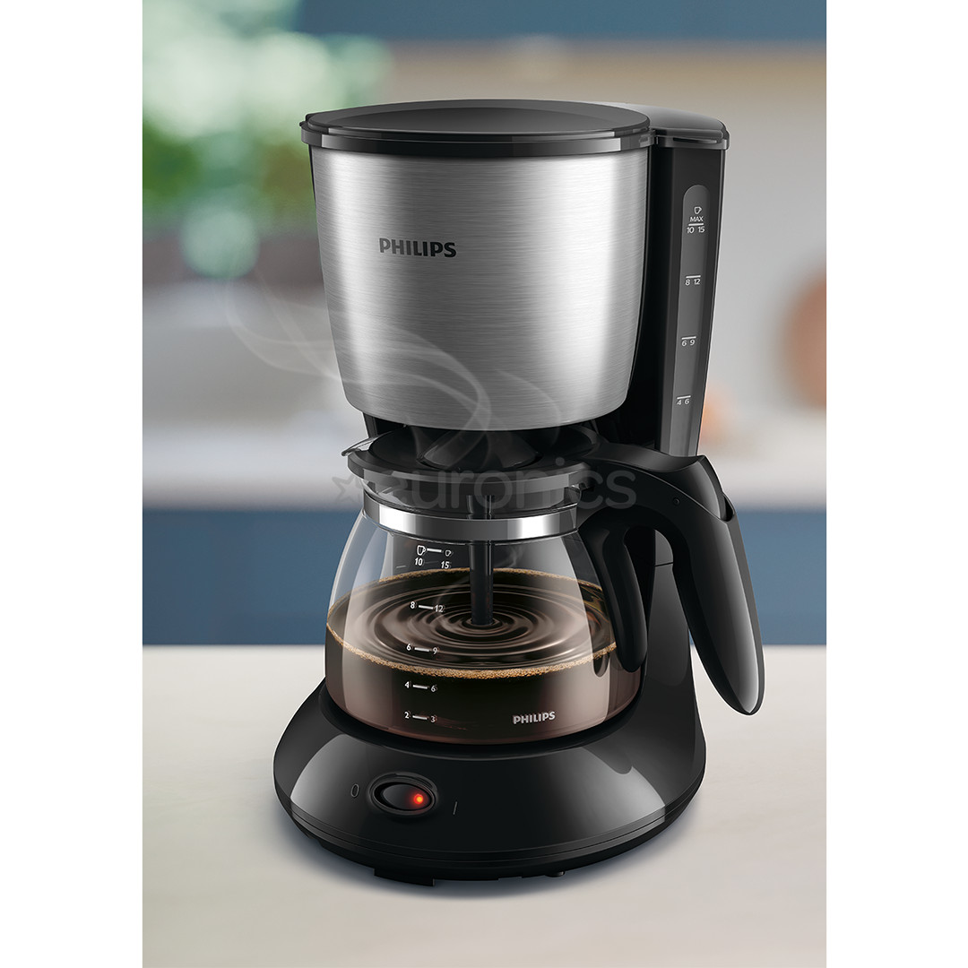 Philips Daily Collection, резервуар для воды 0,6 л, черный/серебристый - Кофеварка