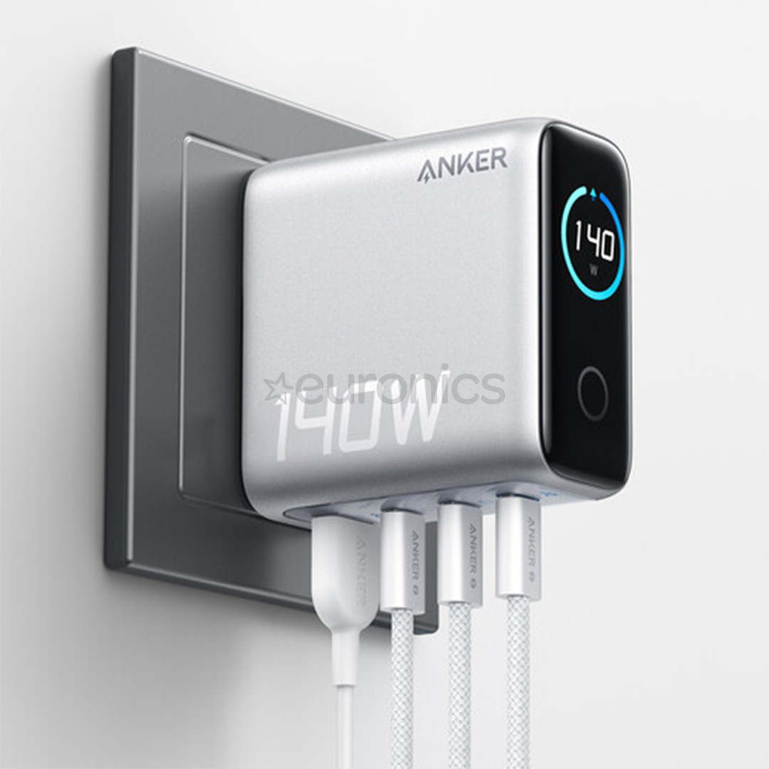 Anker 4-Port Foldable PD 3.1 USB-C GaN Charger, 140 Вт, серебристый - Зарядное устройство