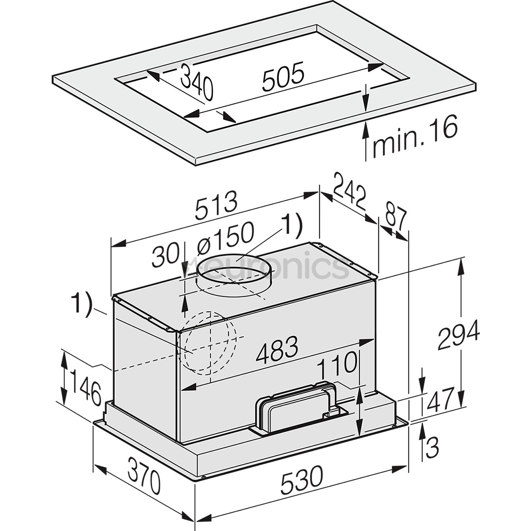 Miele 675 m³/h, width 53.2 cm, stainless steel - Built-in cooker hood