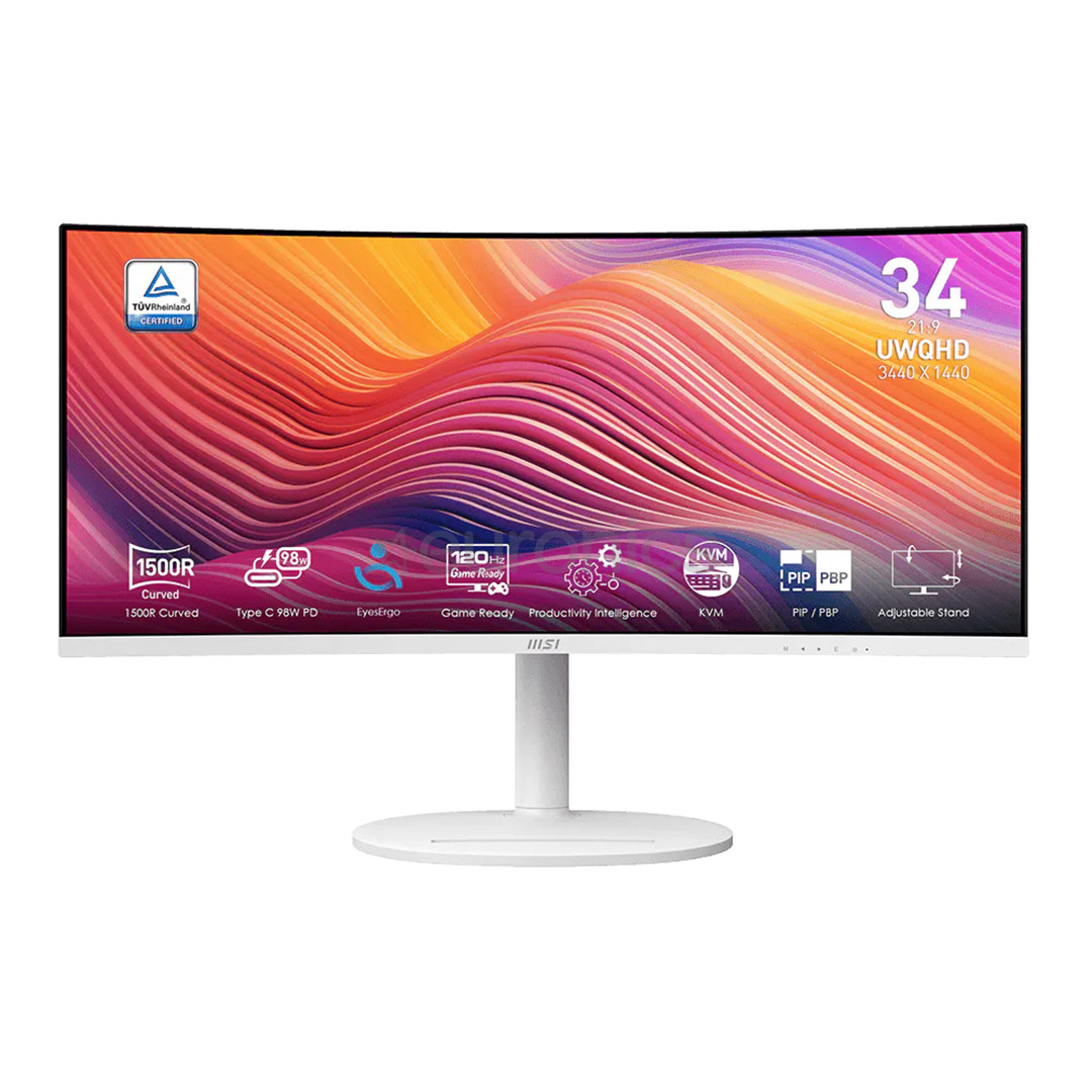 MSI Modern MD342CQPW, 34'', UWQHD, 120Hz, USB-C, izliekts, balta - Monitors 9S6-3PC59H-039