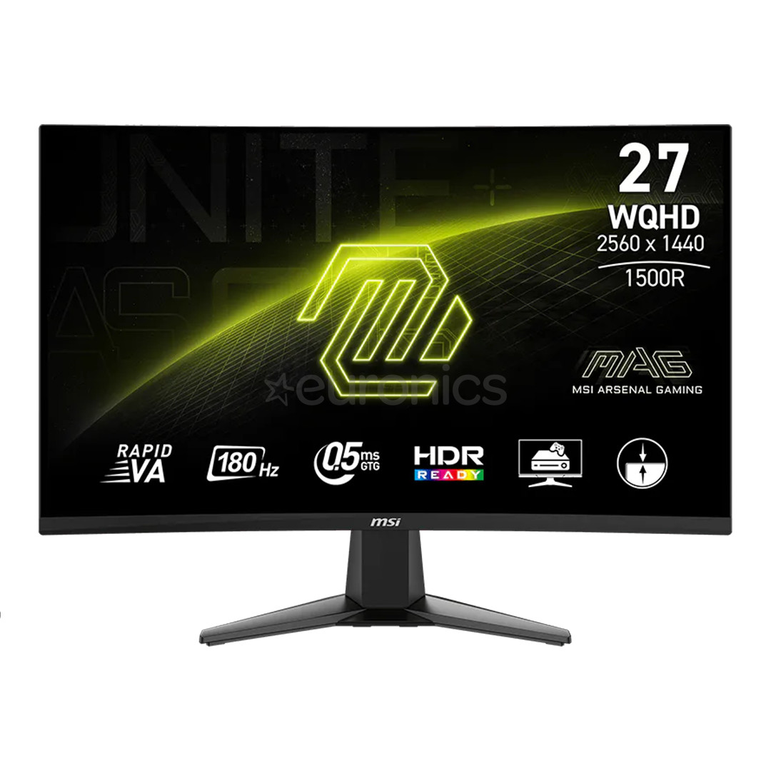 MSI MAG 27CQ6F, 27'', WQHD, Rapid VA, 180 Hz, izliekts, melna - Monitors 9S6-3CD91M-030