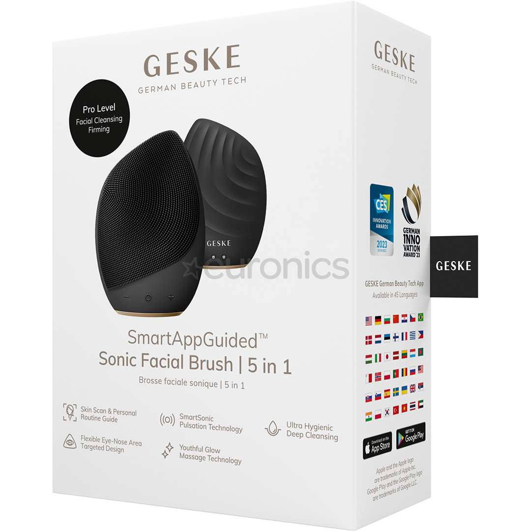 Geske Sonic Facial Brush | 5 in 1, pelēka - Ierīce sejas ādas kopšanai FACE.BRUSH.E