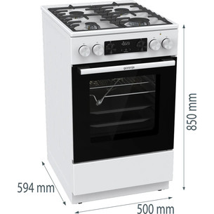 Gorenje, 70 L, width 50 cm, white - Gas cooker with electric oven