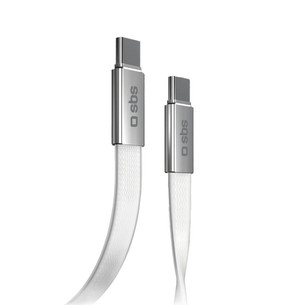 SBS Slim charging and data cable, 60 W, 1 m, USB-C, white - Cable TECABLETCCFLAT60W
