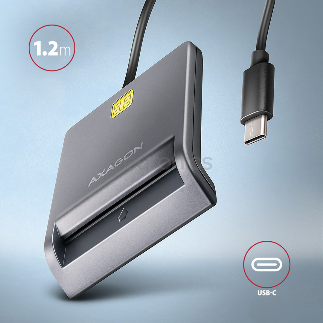 AXAGON CRE-SM3TC, USB-C, серый - Считыватель ID-карты