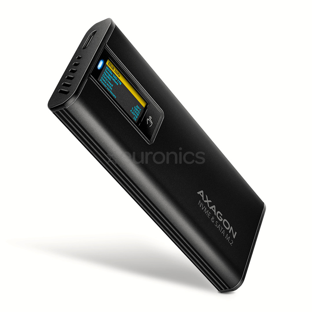 Axagon EEM2-SD2B, USB-C, 10Gbps, M.2 NVMe & SATA, melna - SSD diska korpuss EEM2-SD2B