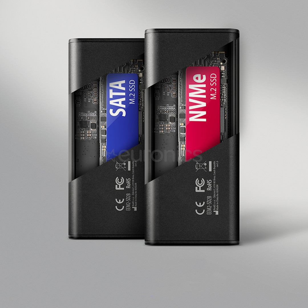 Axagon EEM2-SD2B, USB-C, 10Gbps, M.2 NVMe & SATA, melna - SSD diska korpuss