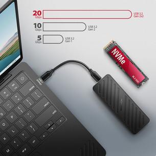Axagon EEM2-20G, USB-C, 20Gbps, M.2 NVMe, melna - SSD diska korpuss