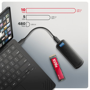 Axagon EEM2-SC, USB-C, 10Gbps, M.2 NVMe, черный - Корпус для SSD