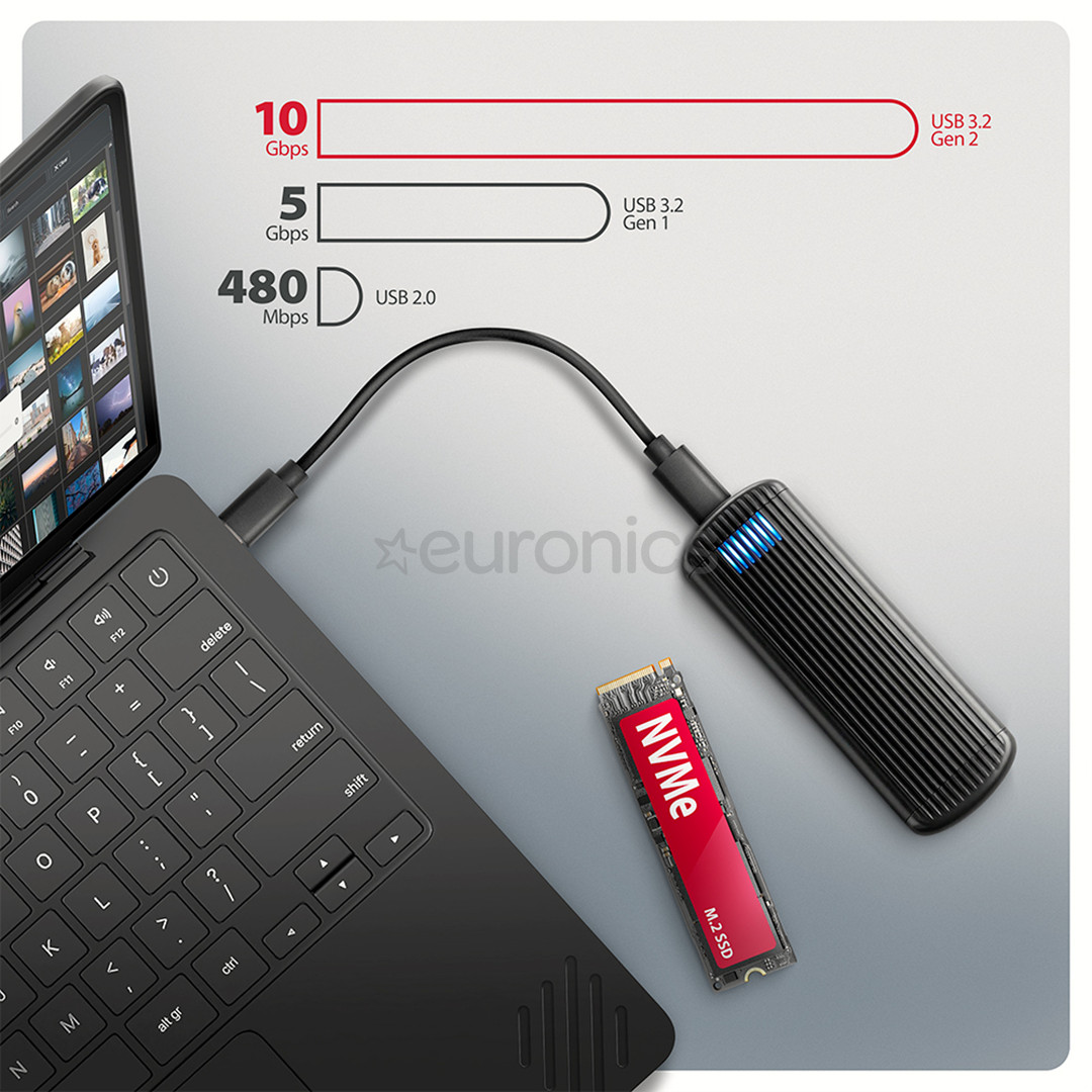 Axagon EEM2-SC, USB-C, 10Gbps, M.2 NVMe, черный - Корпус для SSD