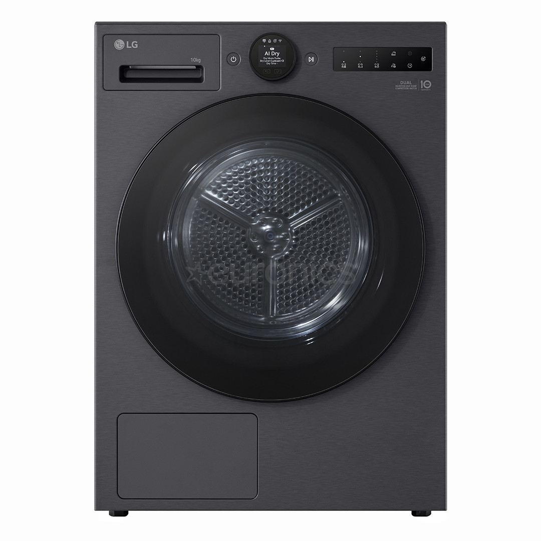 LG, Heat pump, 10 kg, depth 66 cm, matte black - Clothes dryer RHX7010TBB.BEBQKCE