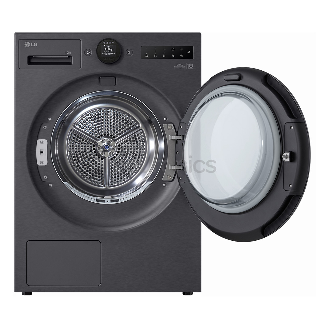 LG, Heat pump, 10 kg, depth 66 cm, matte black - Clothes dryer