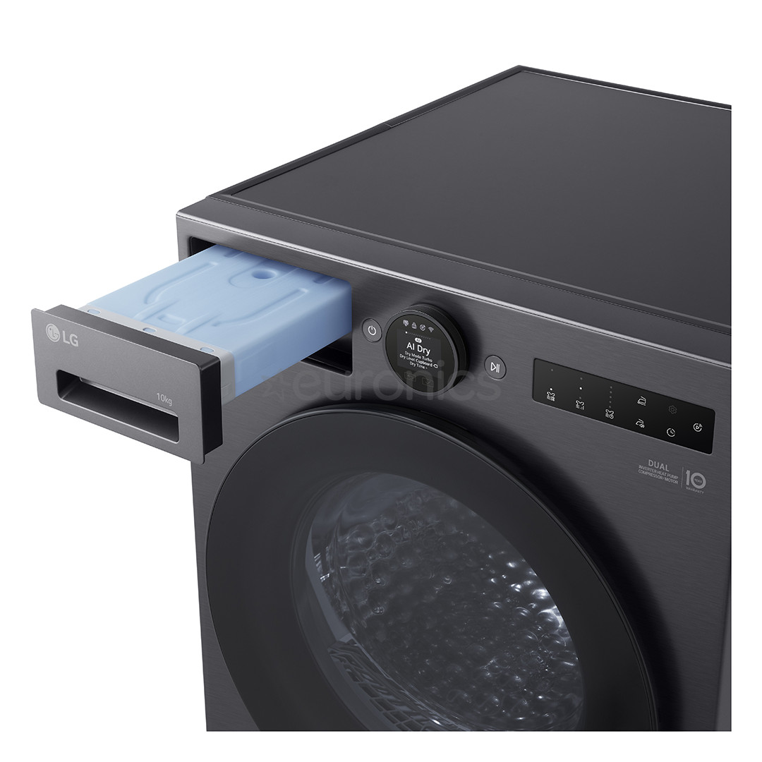 LG, Heat pump, 10 kg, depth 66 cm, matte black - Clothes dryer