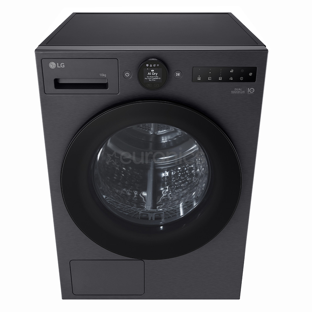 LG, Heat pump, 10 kg, depth 66 cm, matte black - Clothes dryer
