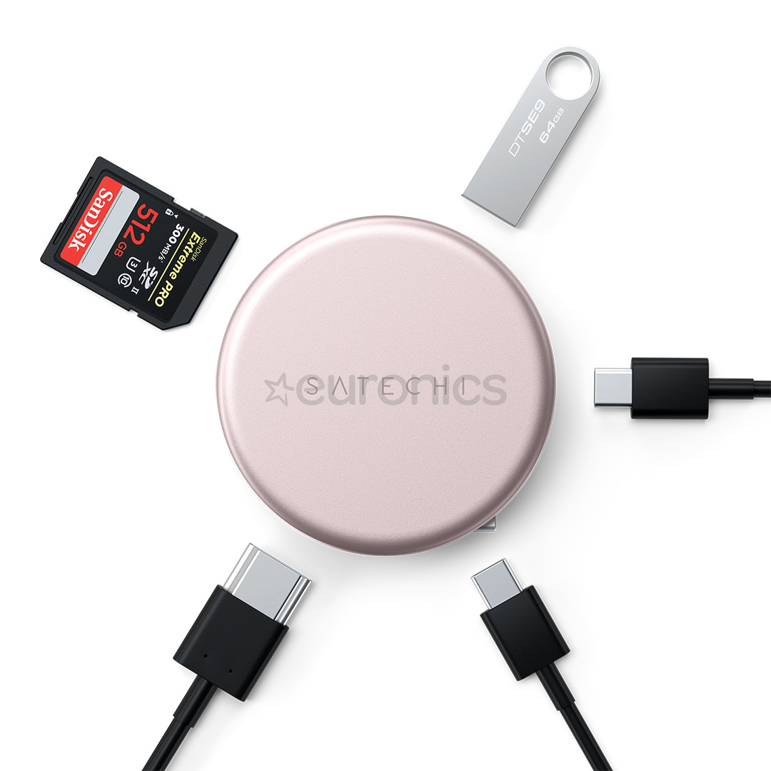 Satechi OntheGo 5-in-1 Multiport Adapter, rozā - Adapteris