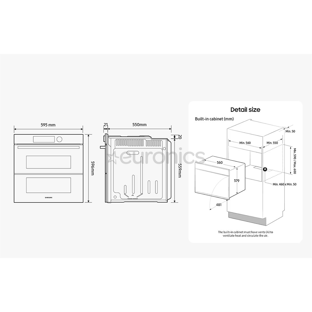 Samsung Dual Cook Flex, katalītiskā tīrīšana, 76 L, melna - Iebūvējama elektriskā cepeškrāsns