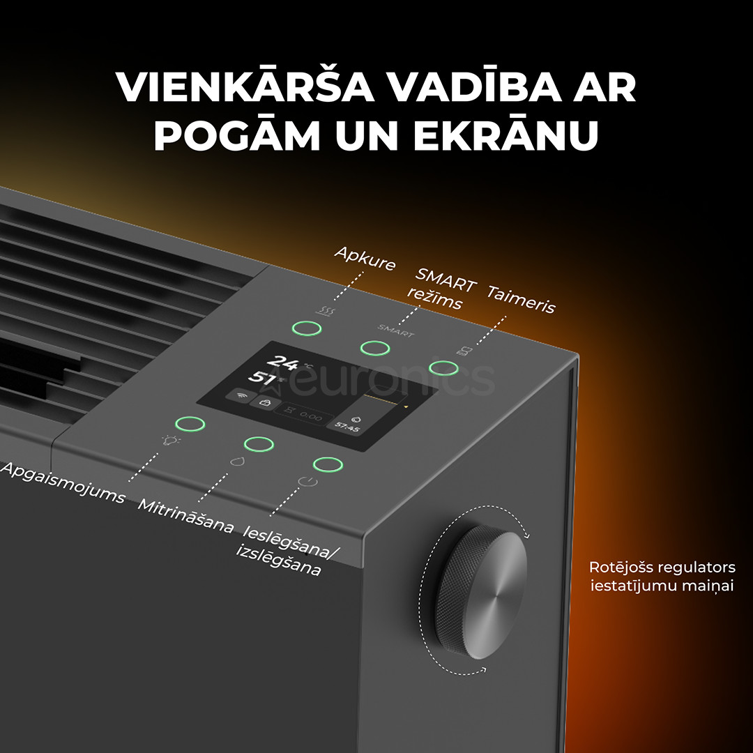 Aeno, 2000 Вт, черный - Обогреватель с эффектом камина Premium Eco Smart