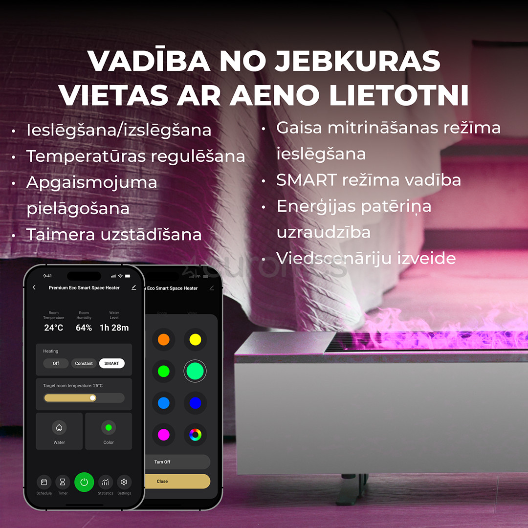 Aeno, 2000 Вт, белый - Обогреватель с эффектом камина Premium Eco Smart