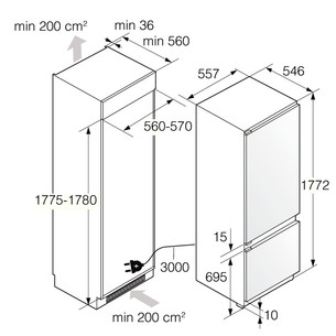 Asko NoFrost, 242 L, augstums 177 cm - Iebūvējams ledusskapis