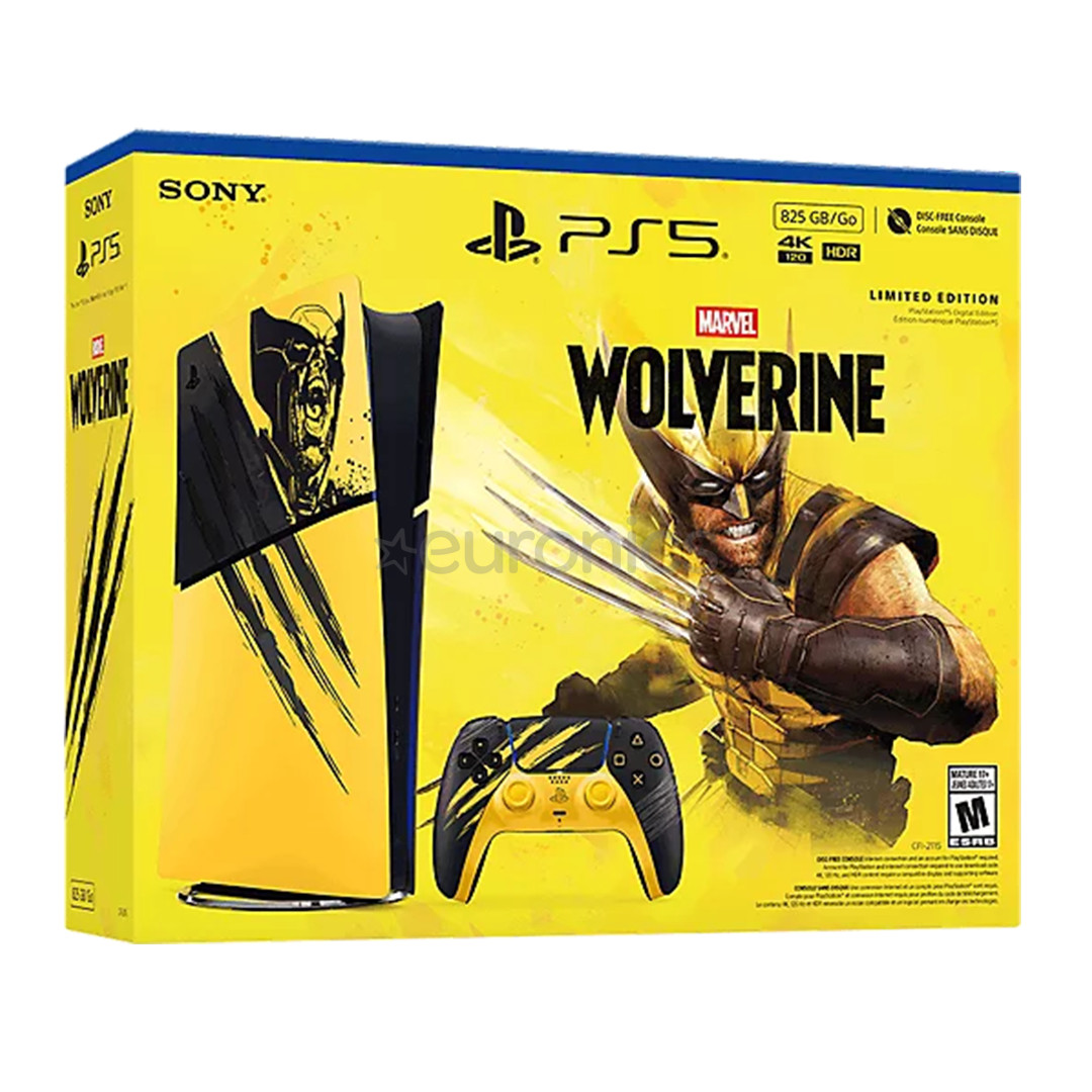 Sony PlayStation 5 Slim Digital Marvel’s Wolverine Battle Yellow Limited Edition Bundle, 825 GB, dzeltena/melna - Spēļu konsole