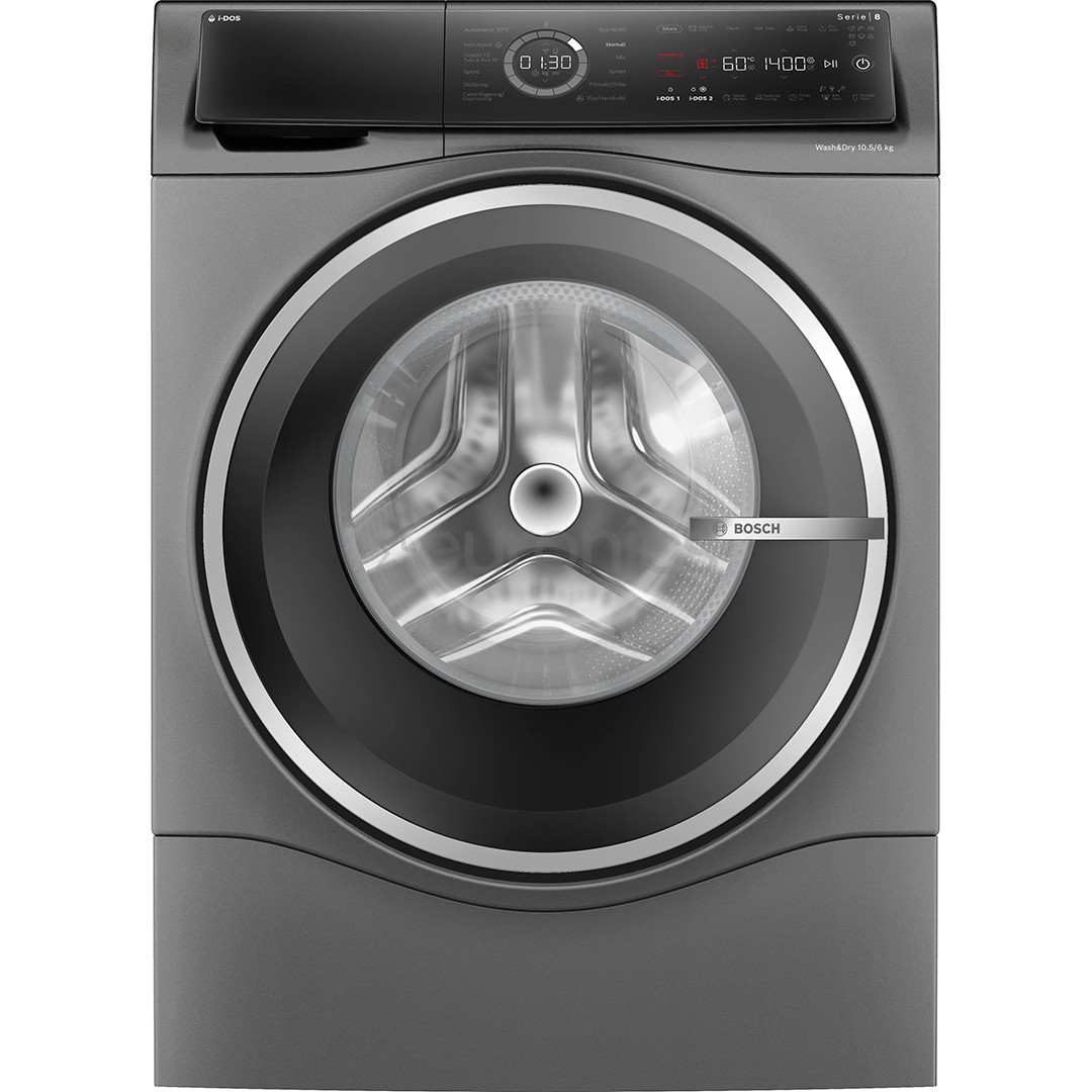 Bosch, Series 8, i-Dos, 10,5 кг/6 кг, глубина 62,2 см, 1400 об/мин, серый - Стирально-сушильная машина