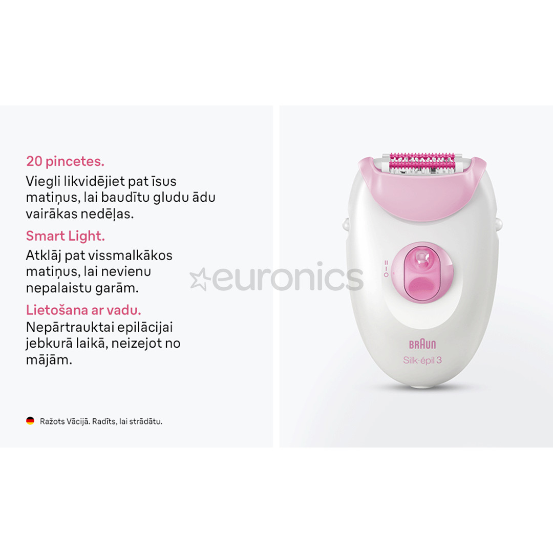Braun Silk epil 3, balta/rozā - Epilators
